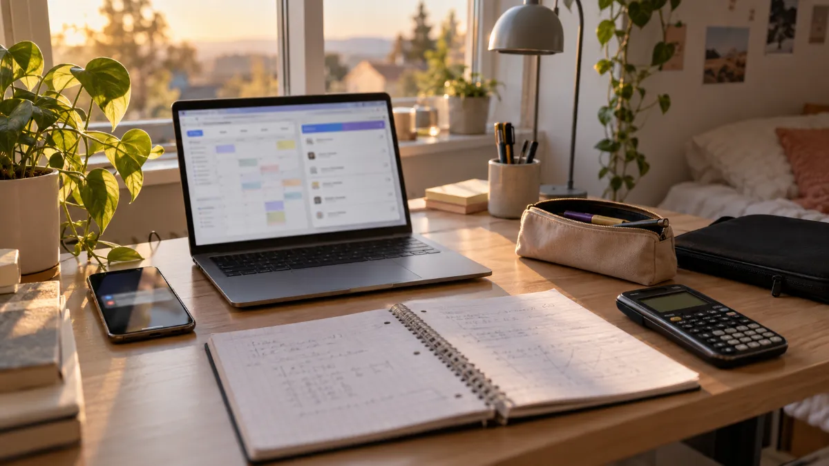 ENT Grand Est : bureau d'élève avec ordinateur portable, emploi du temps et devoirs en ligne